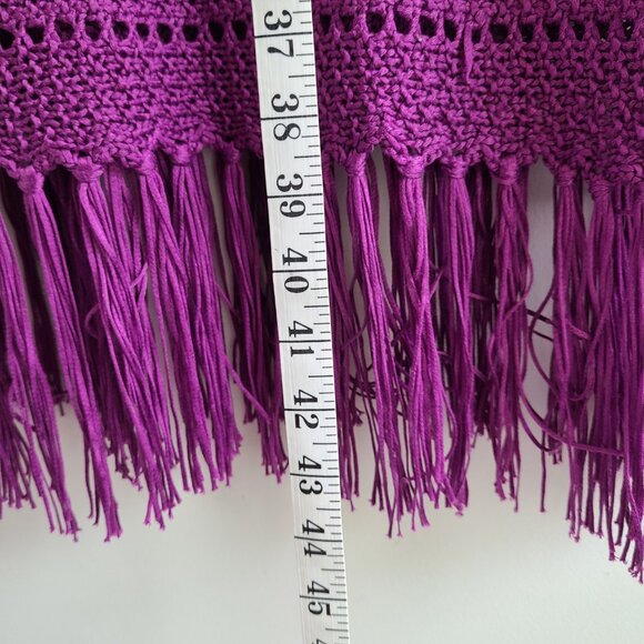 Crochet Tunic Coverup Top 18/20 Purple Roamans Fringe Hem Pullover Cruise - Picture 9 of 9